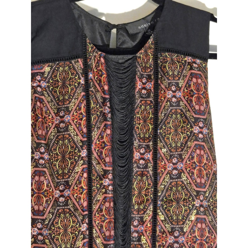 Adelyn Rae BlackGold Metallic Medallion Fringe Mini Dress XS NWT Boho Sleeveless - Picture 3 of 6